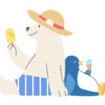 アイスを食べるクマとペンギン